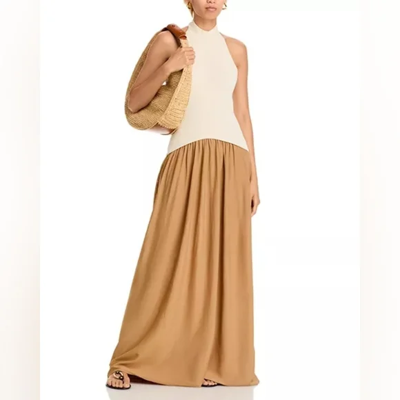 ANTHRO | $348 Solid & Striped Soglio Halter Mixed Media Contrast Maxi Dress - Picture 7 of 11